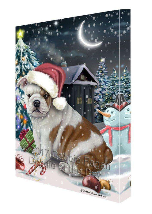 Have a Holly Jolly Christmas Bulldog Dog in Holiday Background Canvas Wall Art D075