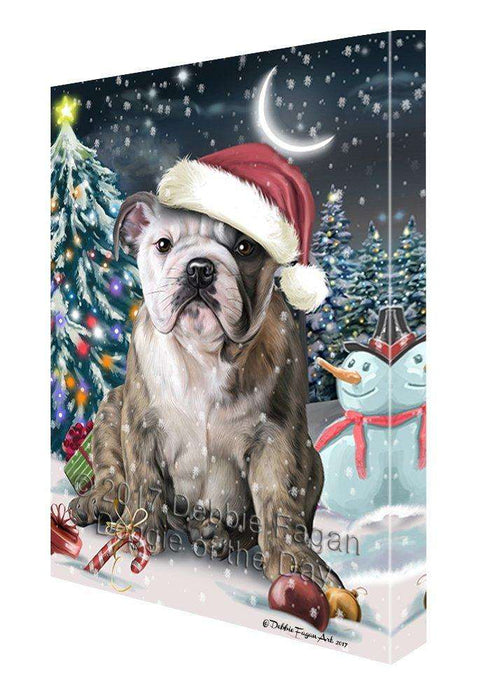 Have a Holly Jolly Christmas Bulldog Dog in Holiday Background Canvas Wall Art D076