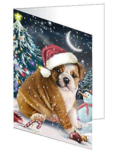 Have a Holly Jolly Christmas Bulldog Dog in Holiday Background Handmade Artwork Assorted Pets Greeting Cards and Note Cards with Envelopes for All Occasions and Holiday Seasons D222