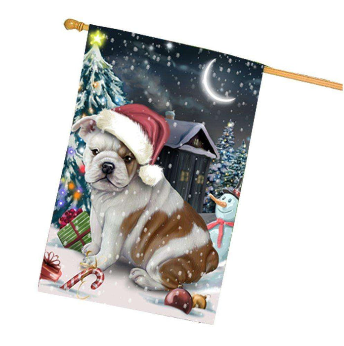 Have a Holly Jolly Christmas Bulldog Dog in Holiday Background House Flag
