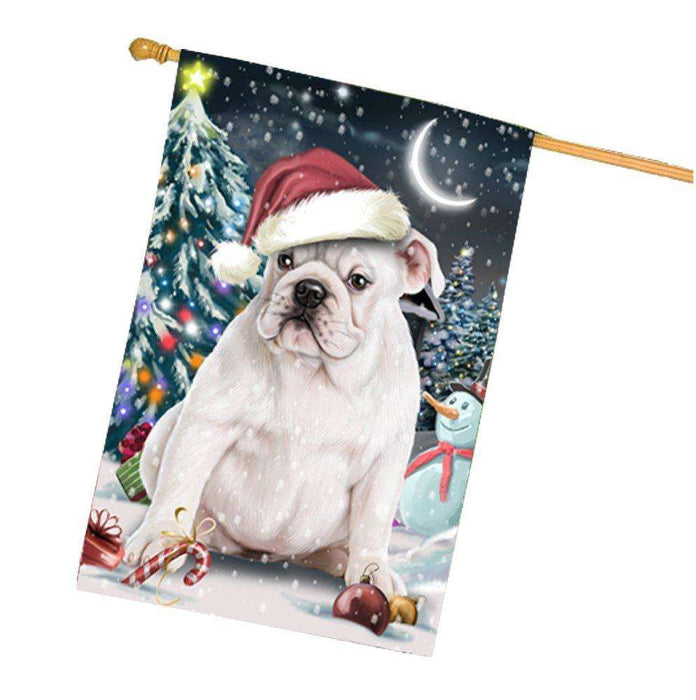 Have a Holly Jolly Christmas Bulldog Dog in Holiday Background House Flag