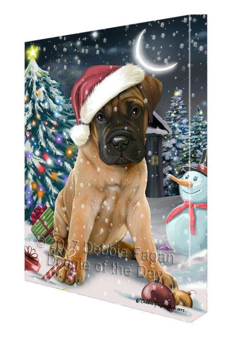 Have a Holly Jolly Christmas Bullmastiffs Dog in Holiday Background Canvas Wall Art D142