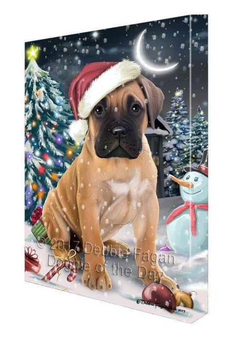 Have a Holly Jolly Christmas Bullmastiffs Dog in Holiday Background Canvas Wall Art D143