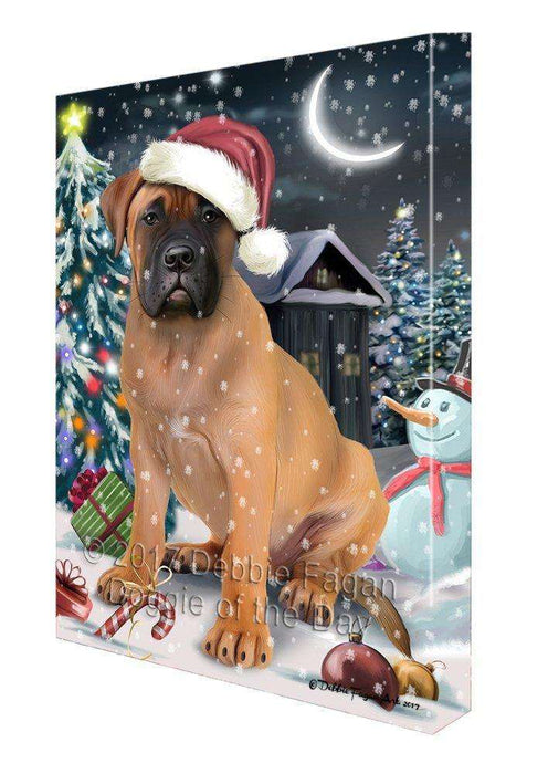 Have a Holly Jolly Christmas Bullmastiffs Dog in Holiday Background Canvas Wall Art D144