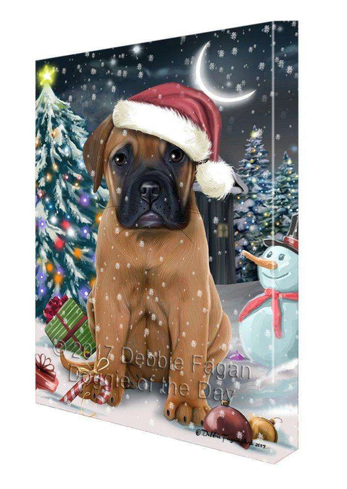 Have a Holly Jolly Christmas Bullmastiffs Dog in Holiday Background Canvas Wall Art D145
