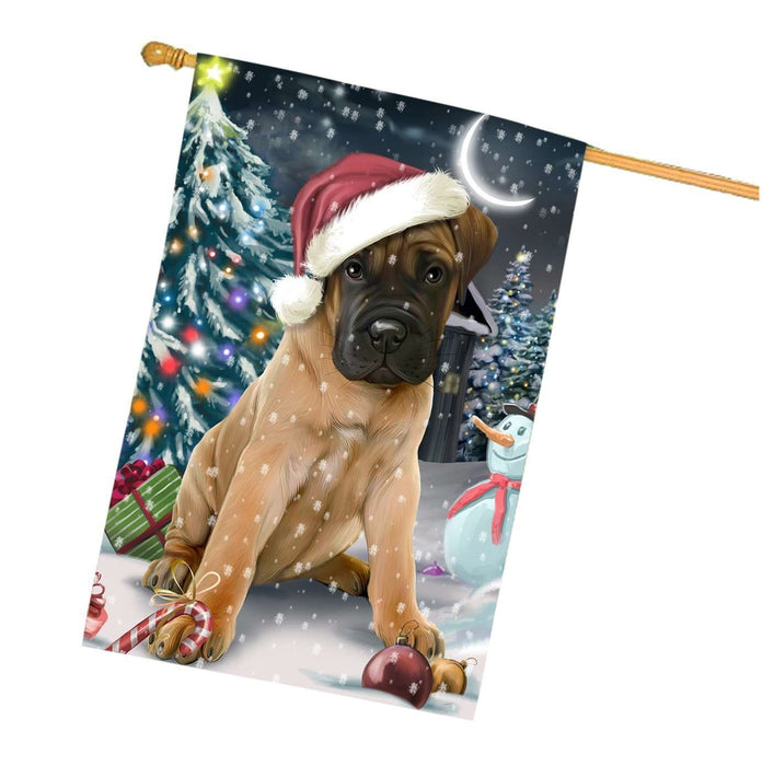 Have a Holly Jolly Christmas Bullmastiffs Dog in Holiday Background House Flag