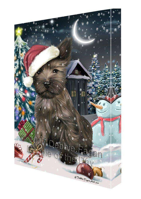 Have a Holly Jolly Christmas Cairn Terrier Dog in Holiday Background Canvas Wall Art D078