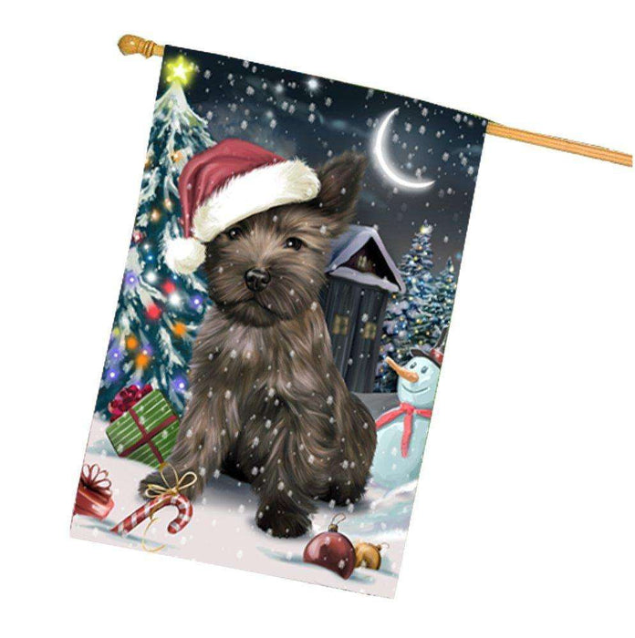 Have a Holly Jolly Christmas Cairn Terrier Dog in Holiday Background House Flag