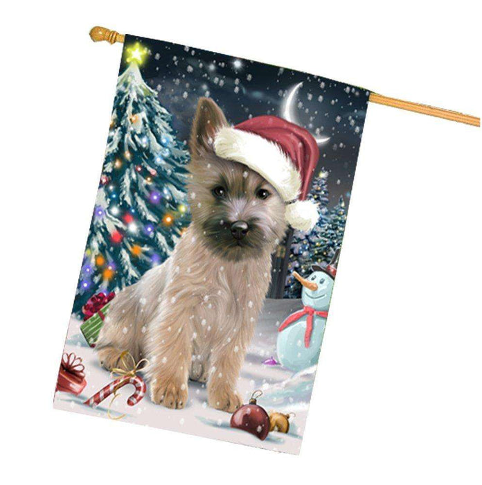 Have a Holly Jolly Christmas Cairn Terrier Dog in Holiday Background House Flag