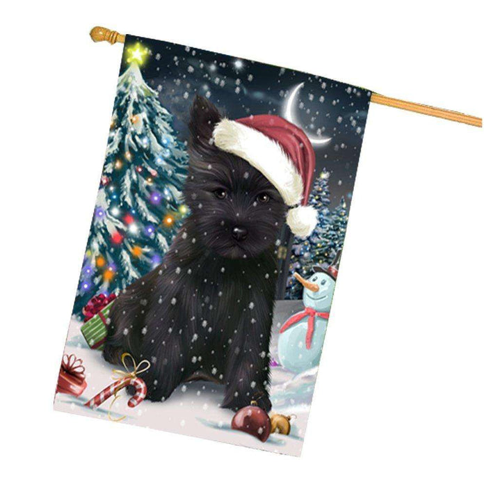 Have a Holly Jolly Christmas Cairn Terrier Dog in Holiday Background House Flag