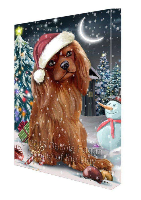 Have a Holly Jolly Christmas Cavalier King Charles Spaniel Dog in Holiday Background Canvas Wall Art D146