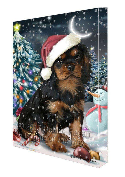 Have a Holly Jolly Christmas Cavalier King Charles Spaniel Dog in Holiday Background Canvas Wall Art D147