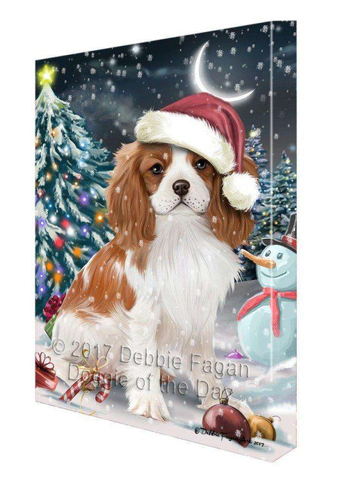 Have a Holly Jolly Christmas Cavalier King Charles Spaniel Dog in Holiday Background Canvas Wall Art D148