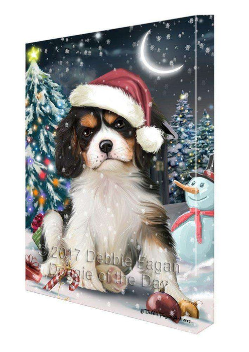 Have a Holly Jolly Christmas Cavalier King Charles Spaniel Dog in Holiday Background Canvas Wall Art D149