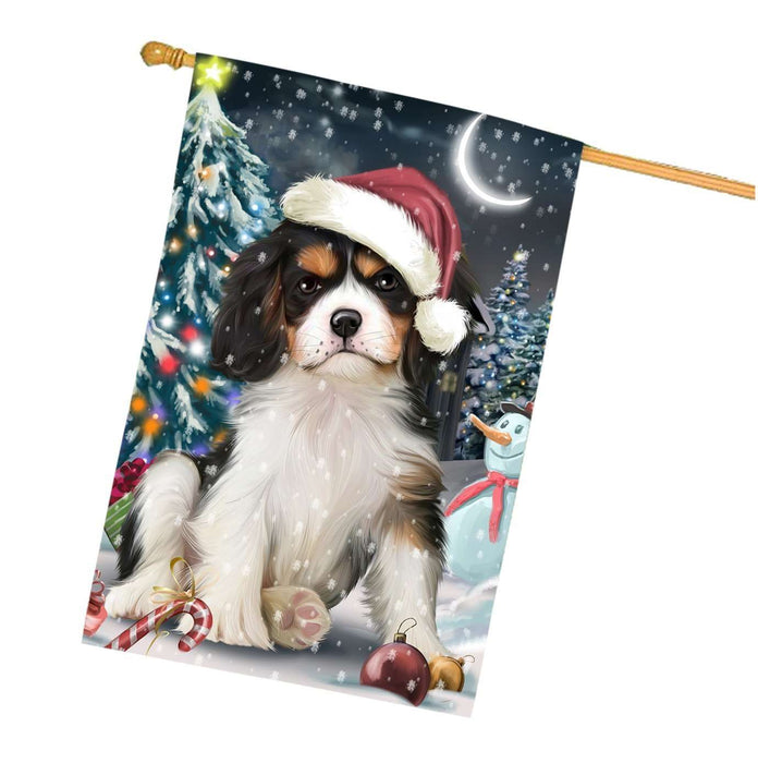Have a Holly Jolly Christmas Cavalier King Charles Spaniel Dog in Holiday Background House Flag