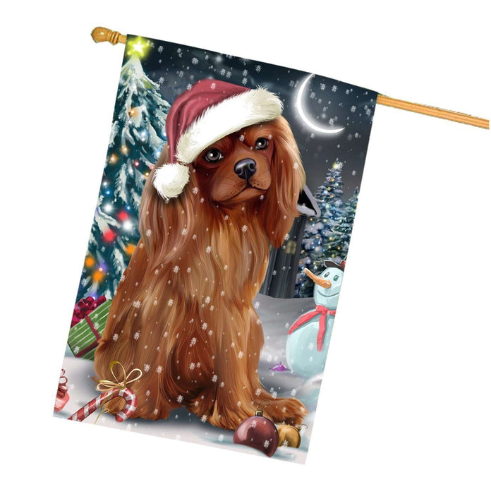 Have a Holly Jolly Christmas Cavalier King Charles Spaniel Dog in Holiday Background House Flag