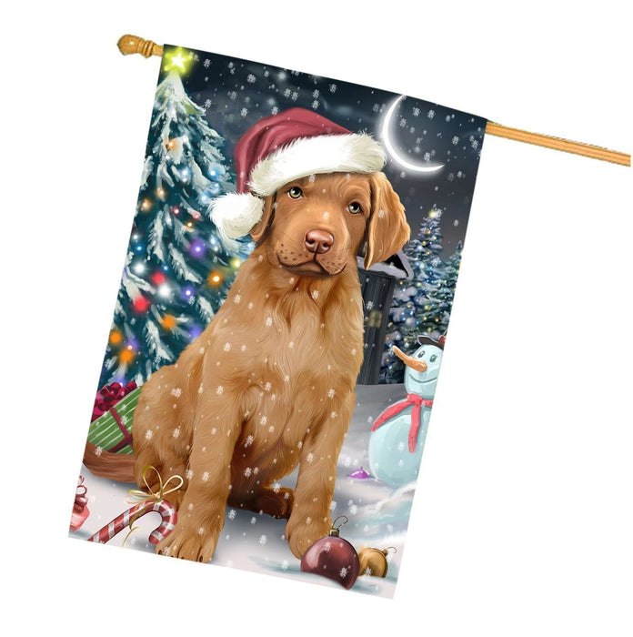 Have a Holly Jolly Christmas Chesapeake Bay Retrievers Dog in Holiday Background House Flag