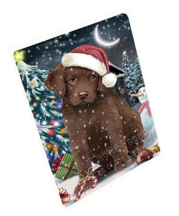 Have a Holly Jolly Christmas Chesapeake Bay Retrievers Dog in Holiday Background Tempered Cutting Board D151