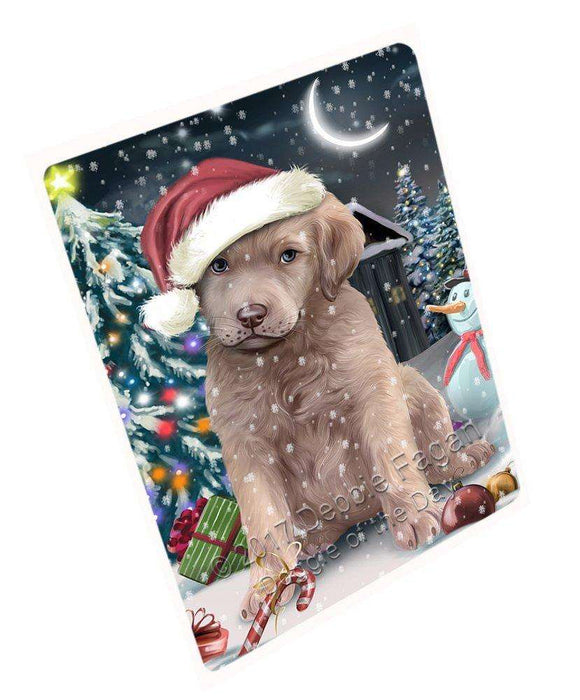 Have a Holly Jolly Christmas Chesapeake Bay Retrievers Dog in Holiday Background Tempered Cutting Board D152
