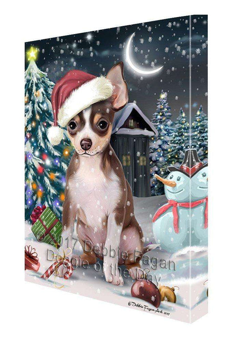 Have a Holly Jolly Christmas Chihuahua Dog in Holiday Background Canvas Wall Art D087