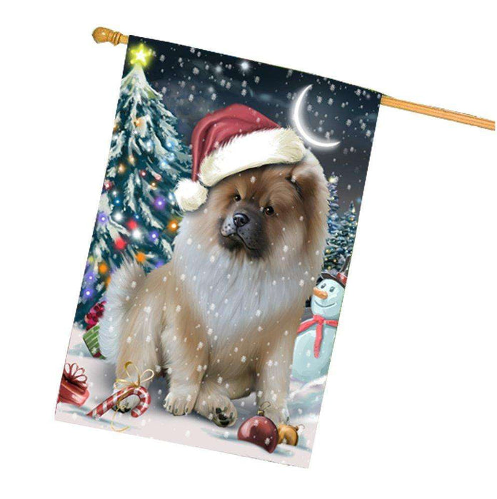 Have a Holly Jolly Christmas Chow Chow Dog in Holiday Background House Flag
