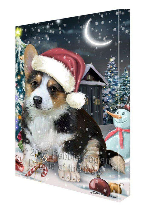 Have a Holly Jolly Christmas Corgi Dog in Holiday Background Canvas Wall Art D026