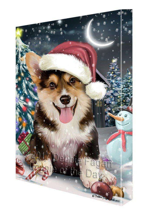 Have a Holly Jolly Christmas Corgi Dog in Holiday Background Canvas Wall Art D027