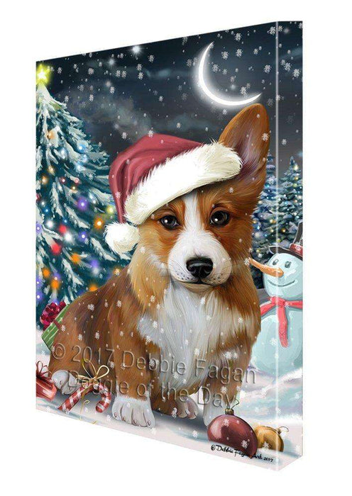 Have a Holly Jolly Christmas Corgi Dog in Holiday Background Canvas Wall Art D028