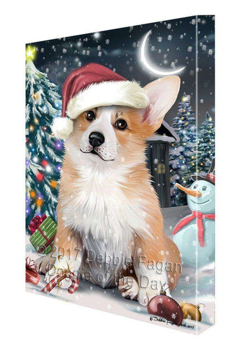 Have a Holly Jolly Christmas Corgi Dog in Holiday Background Canvas Wall Art D029