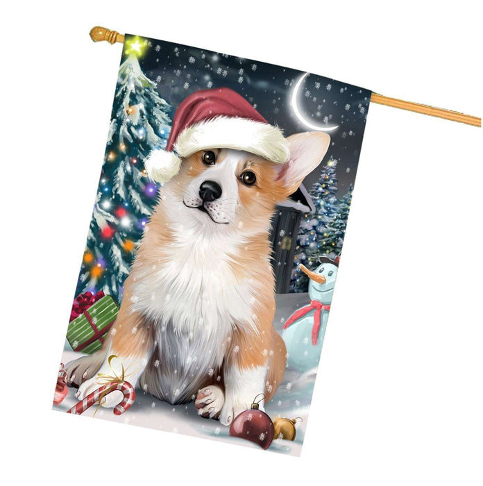 Have a Holly Jolly Christmas Corgi Dog in Holiday Background House Flag