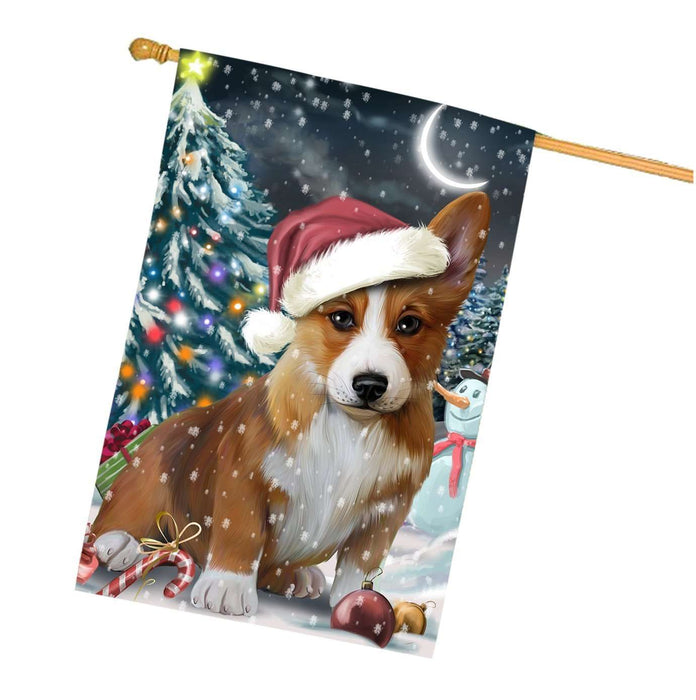 Have a Holly Jolly Christmas Corgi Dog in Holiday Background House Flag