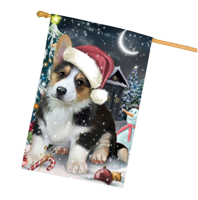 Have a Holly Jolly Christmas Corgi Dog in Holiday Background House Flag