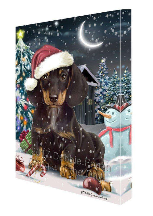 Have a Holly Jolly Christmas Dachshund Dog in Holiday Background Canvas Wall Art D083