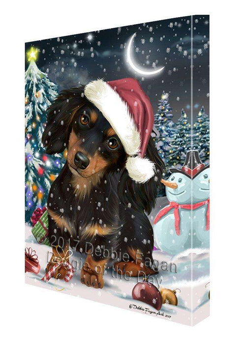 Have a Holly Jolly Christmas Dachshund Dog in Holiday Background Canvas Wall Art D085