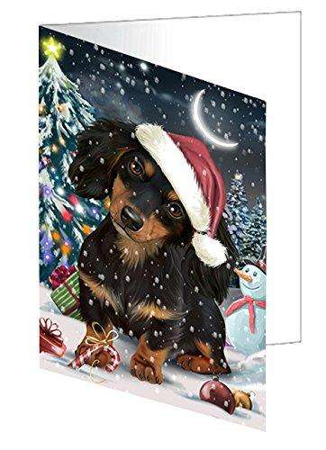 Have a Holly Jolly Christmas Dachshund Dog in Holiday Background Handmade Artwork Assorted Pets Greeting Cards and Note Cards with Envelopes for All Occasions and Holiday Seasons D230