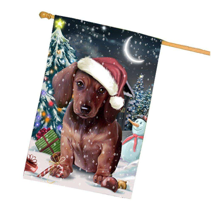 Have a Holly Jolly Christmas Dachshund Dog in Holiday Background House Flag