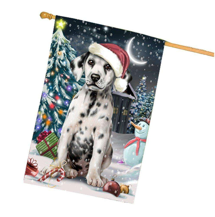Have a Holly Jolly Christmas Dalmatian Dog in Holiday Background House Flag