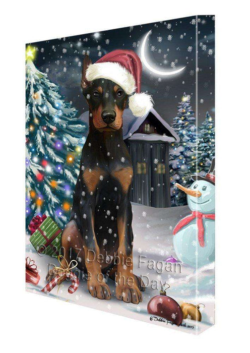 Have a Holly Jolly Christmas Doberman Pinscher Dog in Holiday Background Canvas Wall Art D030