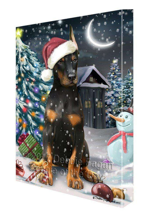 Have a Holly Jolly Christmas Doberman Pinscher Dog in Holiday Background Canvas Wall Art D031