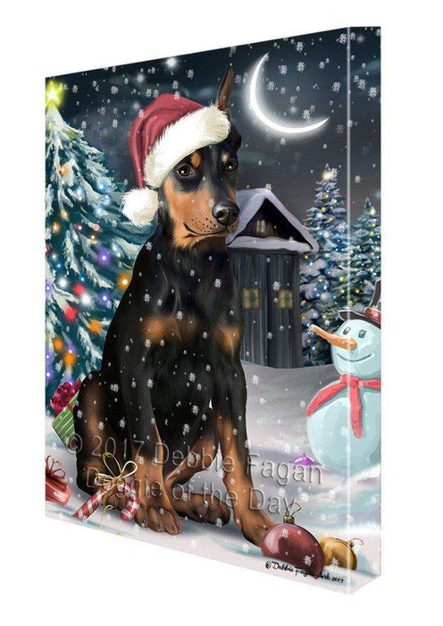 Have a Holly Jolly Christmas Doberman Pinscher Dog in Holiday Background Canvas Wall Art D032