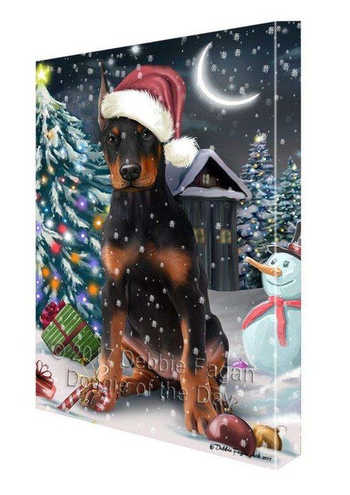 Have a Holly Jolly Christmas Doberman Pinscher Dog in Holiday Background Canvas Wall Art D033