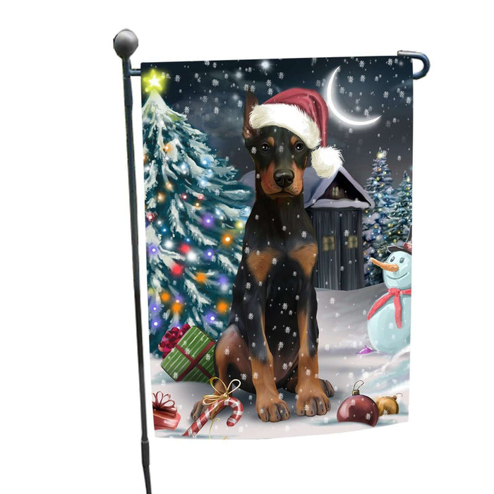 Have a Holly Jolly Christmas Doberman Pinscher Dog in Holiday Background Garden Flag D030