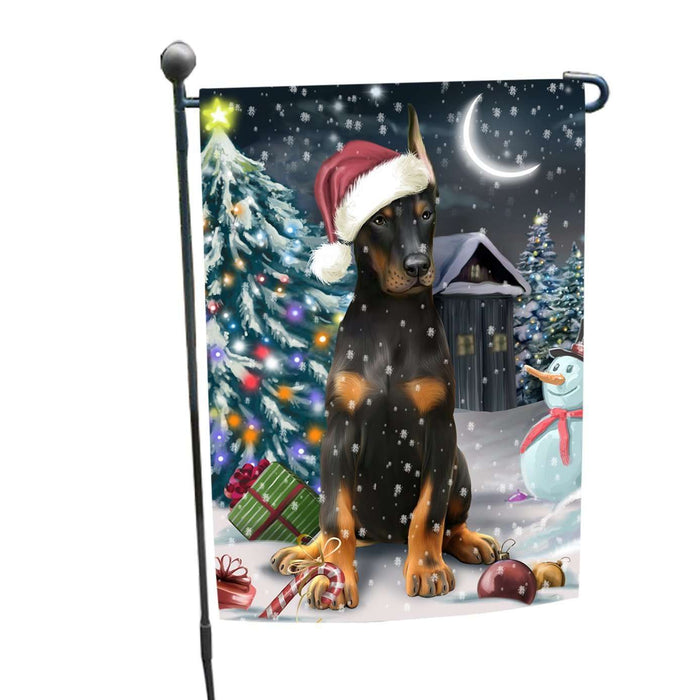 Have a Holly Jolly Christmas Doberman Pinscher Dog in Holiday Background Garden Flag D031