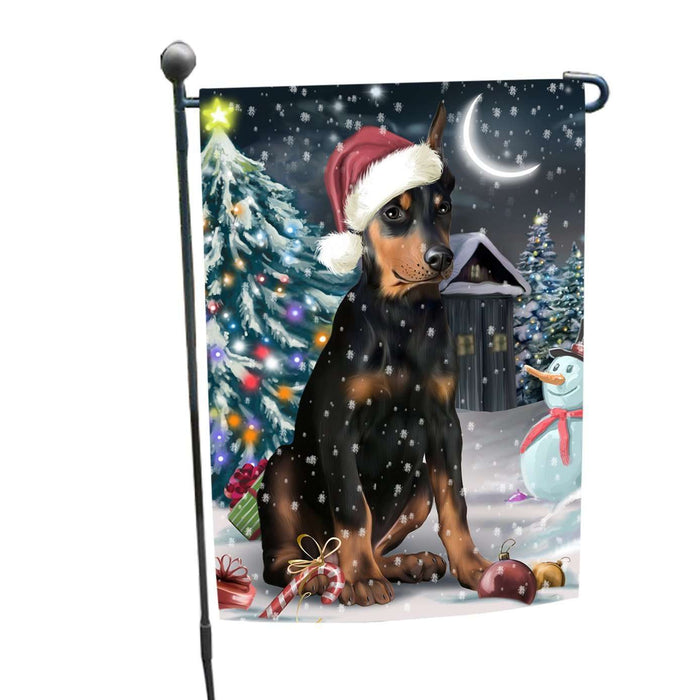 Have a Holly Jolly Christmas Doberman Pinscher Dog in Holiday Background Garden Flag D032