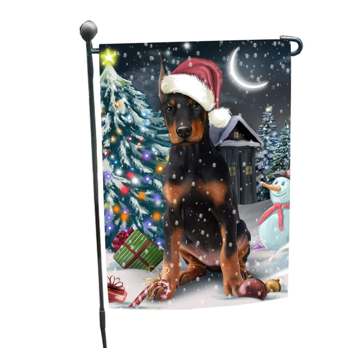 Have a Holly Jolly Christmas Doberman Pinscher Dog in Holiday Background Garden Flag D033