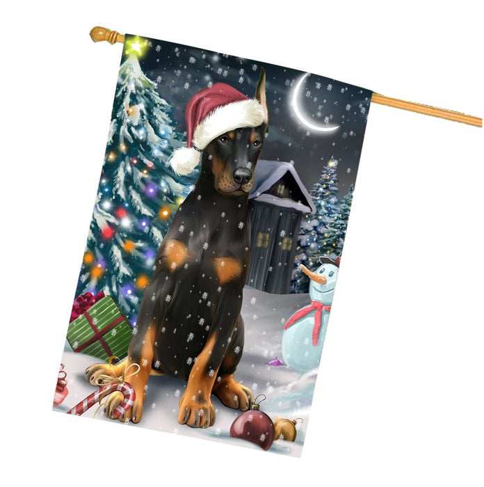 Have a Holly Jolly Christmas Doberman Pinscher Dog in Holiday Background House Flag