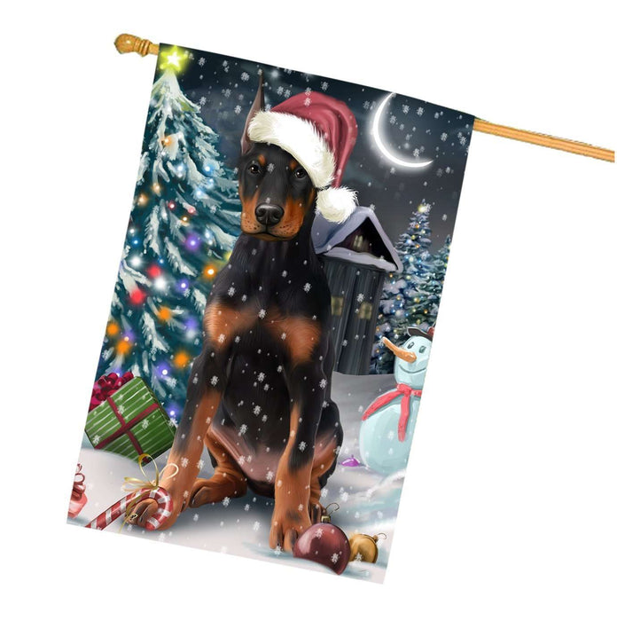 Have a Holly Jolly Christmas Doberman Pinscher Dog in Holiday Background House Flag