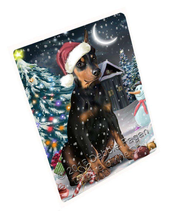 Have a Holly Jolly Christmas Doberman Pinscher Dog in Holiday Background Large Refrigerator / Dishwasher Magnet D027