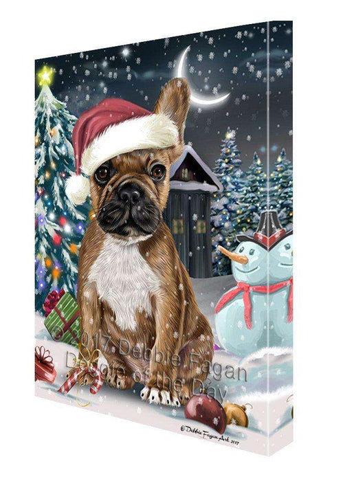 Have a Holly Jolly Christmas French Bulldogs Dog in Holiday Background Canvas Wall Art D050