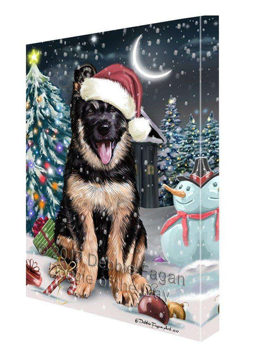 Have a Holly Jolly Christmas German Shepherd Dog in Holiday Background Canvas Wall Art D052